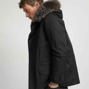 Parka iconique courte en coton mélangé imperméable avec fourrure de renard et lapin