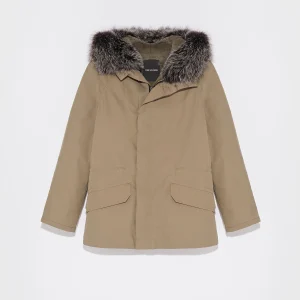 Parka iconique courte en coton mélangé imperméable avec fourrure de renard et lapin