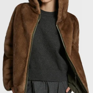 Parka courte en tissu technique réversible et fourrure de vison