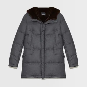 Doudoune 3/4 en tissu Loro Piana et fourrure de vison