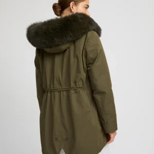Parka Iconique courte en coton mélangé imperméable avec fourrure de renard et lapin