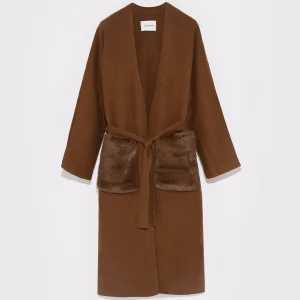 Cardigan long en maille avec sur-poches en fourrure de vison