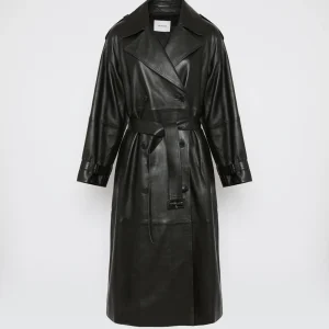 Trench long ceinturé en cuir d'agneau