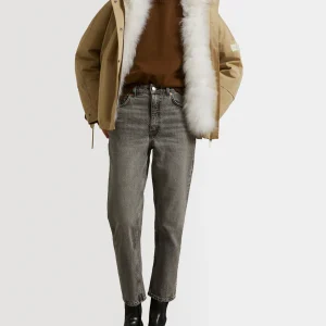 Parka courte en tissu technique déperlant et agneau