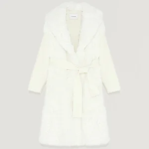 Cardigan long en maille et agneau