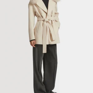 Veste caban en lainage cachemire et col en fourrure de renard