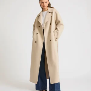 Trench coat en laine mélangée double face