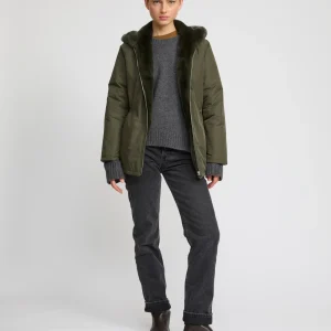Parka à capuche réversible en tissu technique et lapin rex