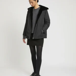 Parka à capuche réversible en tissu technique et lapin rex