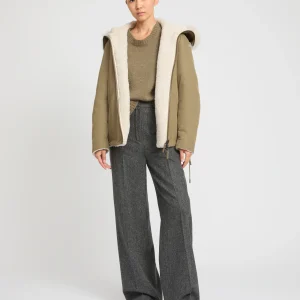 Parka courte en tissu technique déperlant réversible avec peau lainée d'agneau