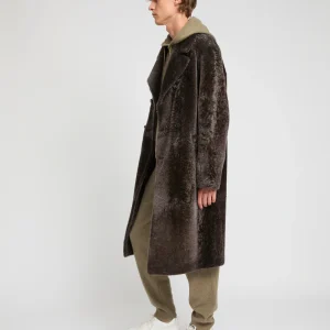 Manteau 7/8 en peau lainée d'agneau Lacon chiné