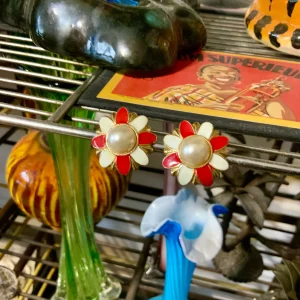 Boucles d’oreilles 1990 Fleurs Métal Vintage