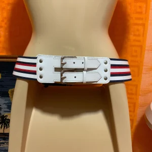 Ceinture Bleu blanc rouge Cuir blanc Vintage 1980 - T38