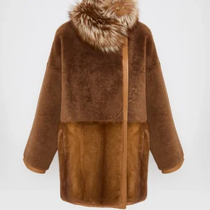 Manteau long  bi-matière col renard