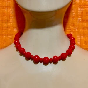 Collier perles rouges Vintage 1980-