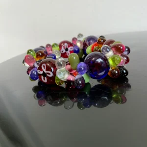 Sublime Bracelet Perles en verre de Murano 1990 Vintage Peintes Fleurs