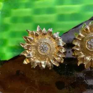 Boucles d’oreilles Forme fleurs et strass Vintage 1990