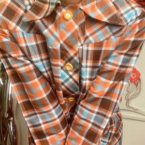 Blouse chemise à carreaux Col pelles à tartes Beauté 1970 Vintage