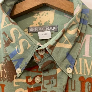 Chemise Kaki Motifs Naf Naf 1990 Vintage