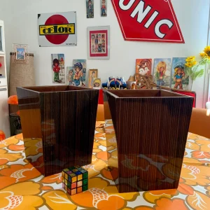 2 Grands Pots Marron Formica et Velours Vintage 1960/70 Design