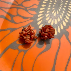 Boucles d’oreilles magnifiques écailles de corail rouge ancienne antique vintage chic