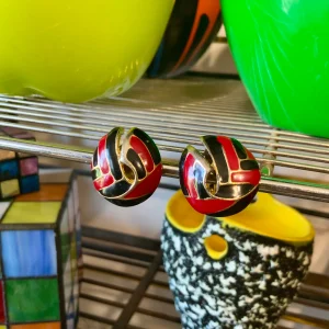 Boucles d’oreilles Vintage Métal rouge Noir Chic