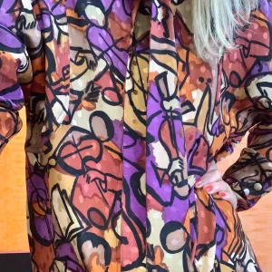 Blouse Col Lavallière Pure Soie A Motifs Vintage 1970 France