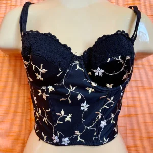 Top Bustier à fleurs brodées Vintage Paris 1990