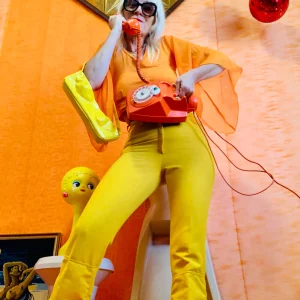 Pantalon Fuseau Jaune Pattes d’éléphant 1970 Pants Sport Helanca Flare