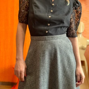 Jupe forme patineuse à carreaux pieds de poules Vintage Fait main