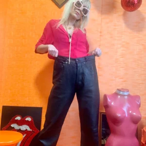 Pantalon Cuir Noir Vintage 1990 Paris France