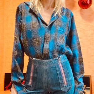 Chemise à carreaux Lin Bleu électrique Vintage 1980