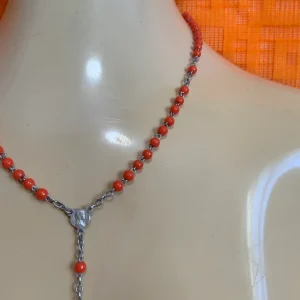 Collier Chapelet boules oranges Vintage Ancien