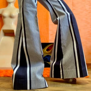 Incroyable Pantalon Pattes d’éléphant à rayures Vintage Paris 1970 Librati Création