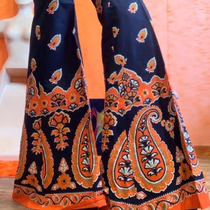 Unique Pattes d’éléphant Vintage 1970 motifs paisley oranges Fait main