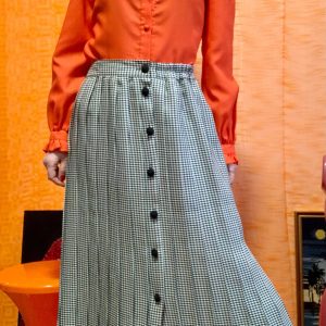 Jupe plissée boutonnée à carreaux pieds de poule France Vintage 1980