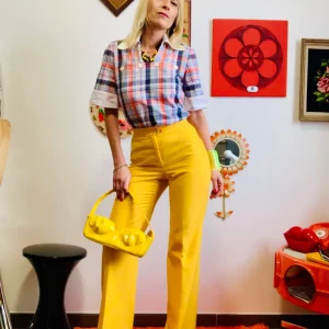 Sublime Pantalon Flare pattes d’éléphant Jaune Deadstock Tergal 1970