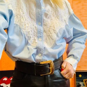 Chemise Chic Fleurs Broderies Façon Denim Coton France Vintage 1980