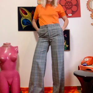 Superbe Pattes d’Éléphant Large Carreaux Deadstock Vintage 1970