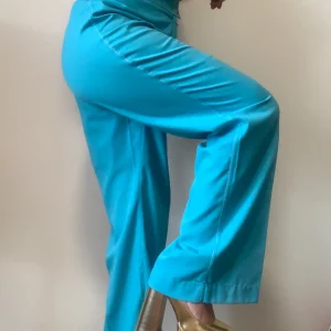 Pantalon Flare Pattes d’éléphant Turquoise Vintage 1970 Neuf