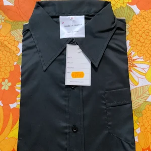Chemise soyeuse noire avec col pelle à tartes Vintage Neuve 1980 France