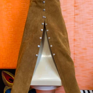 Jupe boutonnée pressions en cuir daim camel Iconique 1970 Vintage Authentique Neuve