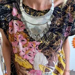 Grand Collier Métal argenté Vintage 1990