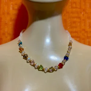 Collier Perles de verre colorées et papillons Vintage 2000’