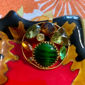 Gros Pendentif Pierres Vertes Vintage 1990