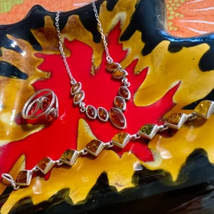 Ensemble complet de bijoux Argent et Ambre Vintage -