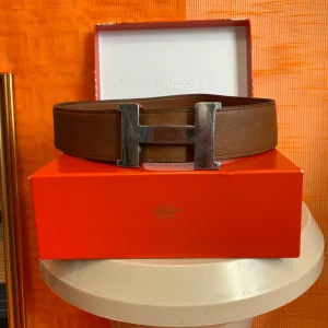 Ceinture H Hermès Cuir Marron Vintage Collection Électrique