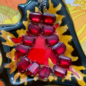 Collier grosses fausses pierres strass rouges Vintage 1990/2000