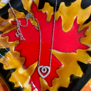 Collier Coeur en argent avec poinçon et zirconiums Vintage 1990