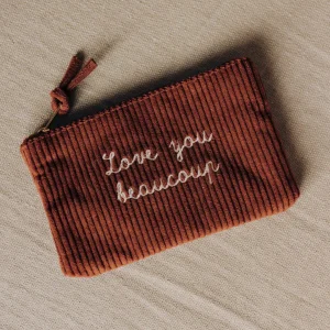 Pochette Love you beaucoup velours marron